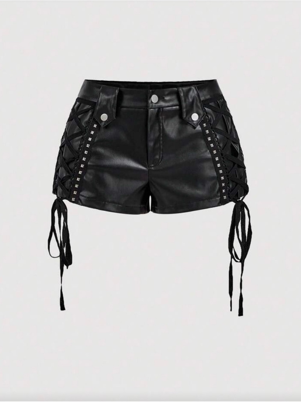 Lace-Up Faux Leather Black Women's Shorts